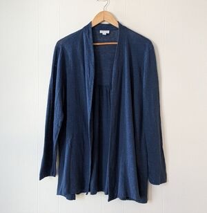 J. Jill Love Linen Blue Open Front Cardigan Lightweight Sweater XL Extra Large